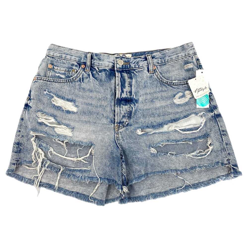 We The Free Blue Distressed Denim Jean Shorts | Mid-Rise Style